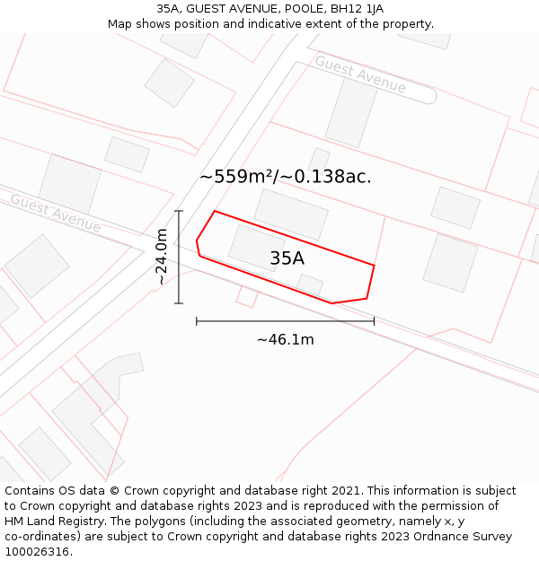 35A, GUEST AVENUE, POOLE, BH12 1JA: Plot and title map