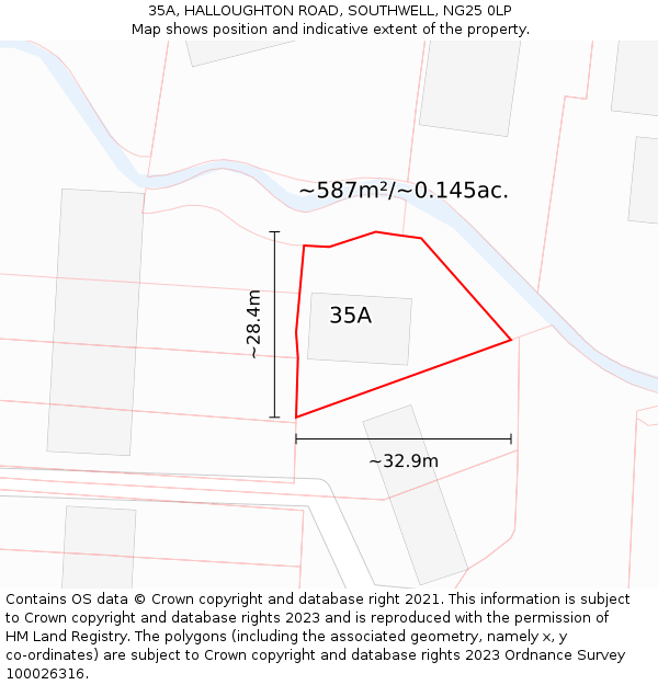 35A, HALLOUGHTON ROAD, SOUTHWELL, NG25 0LP: Plot and title map
