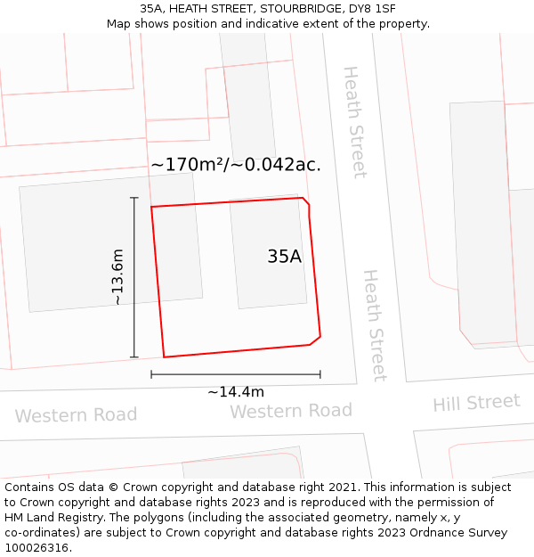 35A, HEATH STREET, STOURBRIDGE, DY8 1SF: Plot and title map