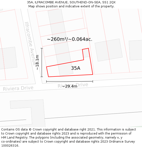 35A, ILFRACOMBE AVENUE, SOUTHEND-ON-SEA, SS1 2QX: Plot and title map