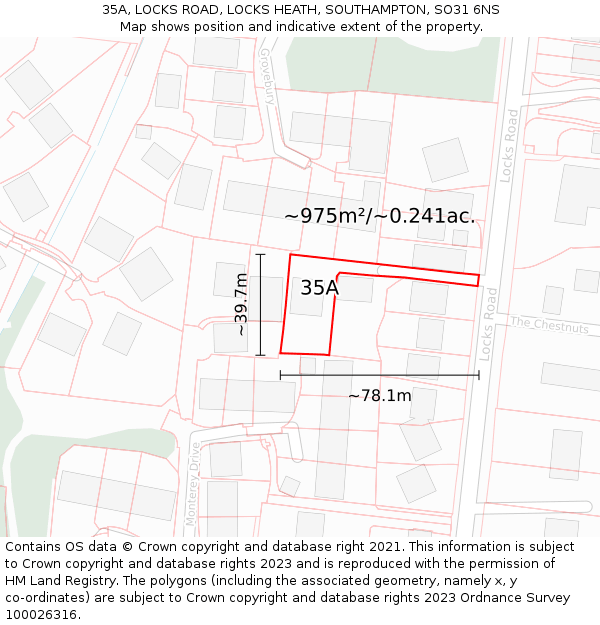 35A, LOCKS ROAD, LOCKS HEATH, SOUTHAMPTON, SO31 6NS: Plot and title map