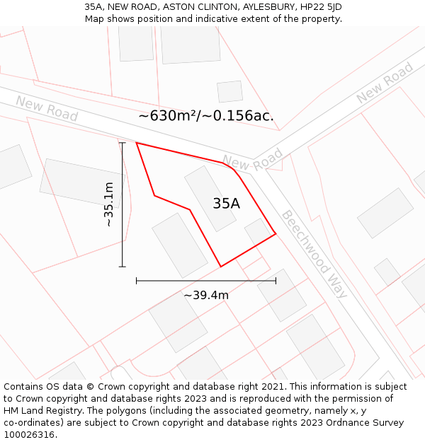 35A, NEW ROAD, ASTON CLINTON, AYLESBURY, HP22 5JD: Plot and title map