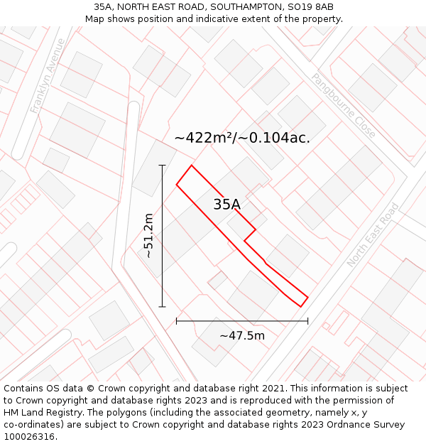 35A, NORTH EAST ROAD, SOUTHAMPTON, SO19 8AB: Plot and title map