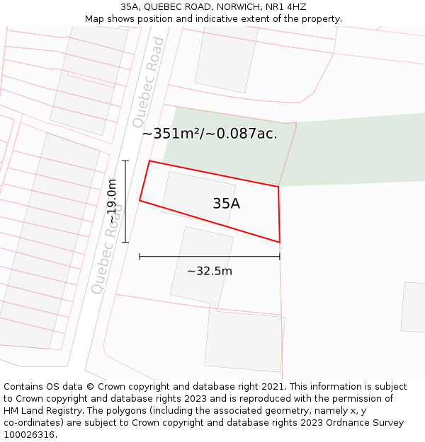 35A, QUEBEC ROAD, NORWICH, NR1 4HZ: Plot and title map