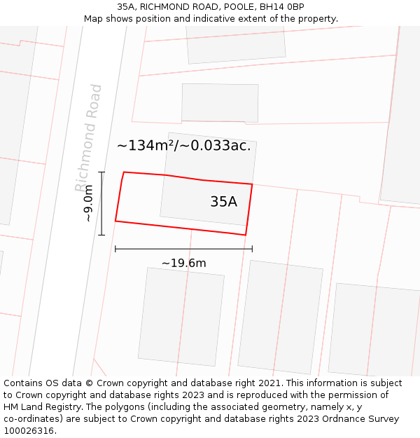 35A, RICHMOND ROAD, POOLE, BH14 0BP: Plot and title map