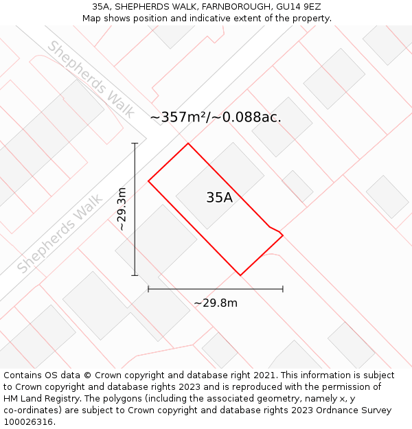 35A, SHEPHERDS WALK, FARNBOROUGH, GU14 9EZ: Plot and title map