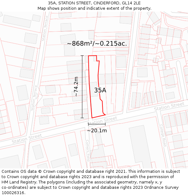 35A, STATION STREET, CINDERFORD, GL14 2LE: Plot and title map