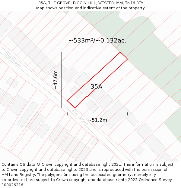 35A, THE GROVE, BIGGIN HILL, WESTERHAM, TN16 3TA: Plot and title map