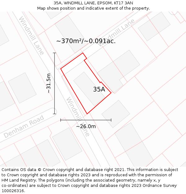 35A, WINDMILL LANE, EPSOM, KT17 3AN: Plot and title map