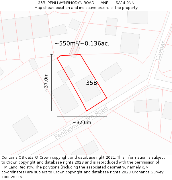 35B, PENLLWYNRHODYN ROAD, LLANELLI, SA14 9NN: Plot and title map