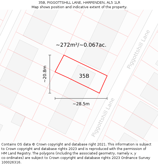 35B, PIGGOTTSHILL LANE, HARPENDEN, AL5 1LR: Plot and title map