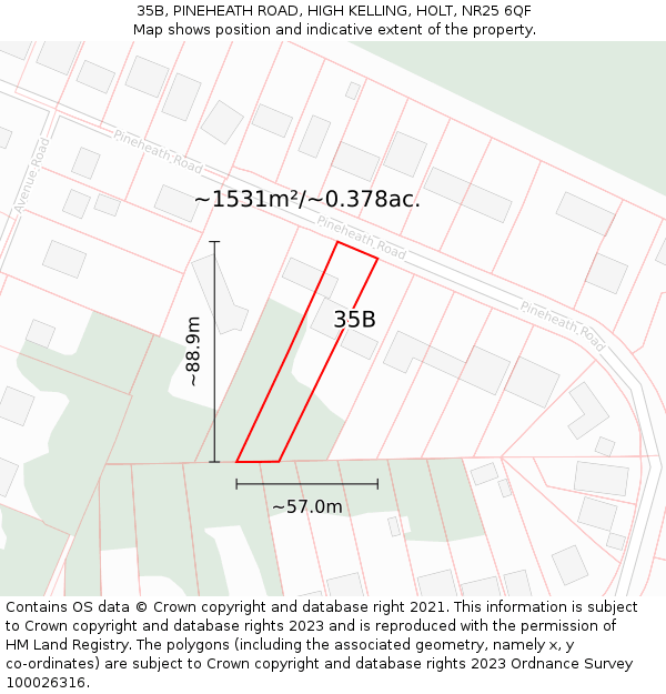 35B, PINEHEATH ROAD, HIGH KELLING, HOLT, NR25 6QF: Plot and title map