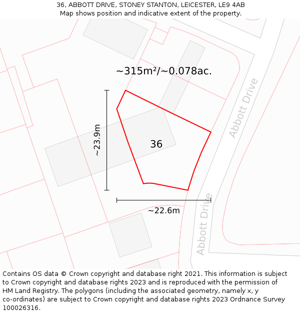 36, ABBOTT DRIVE, STONEY STANTON, LEICESTER, LE9 4AB: Plot and title map