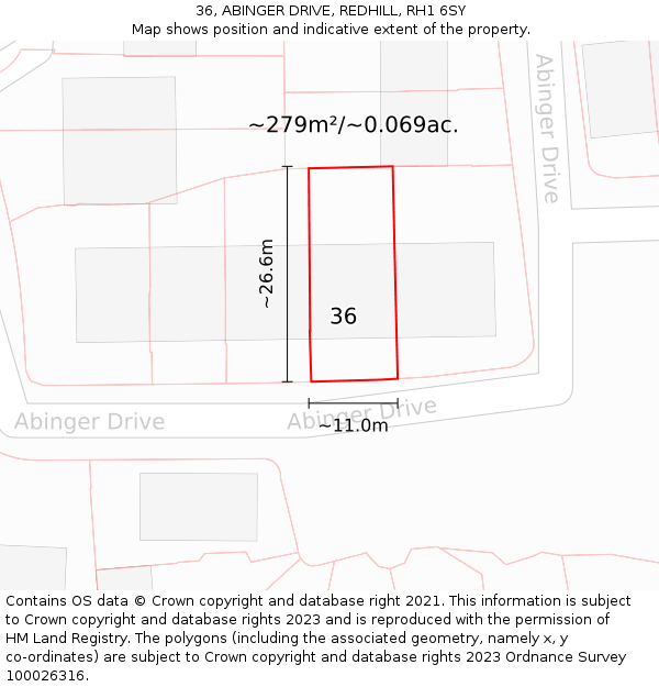 36, ABINGER DRIVE, REDHILL, RH1 6SY: Plot and title map