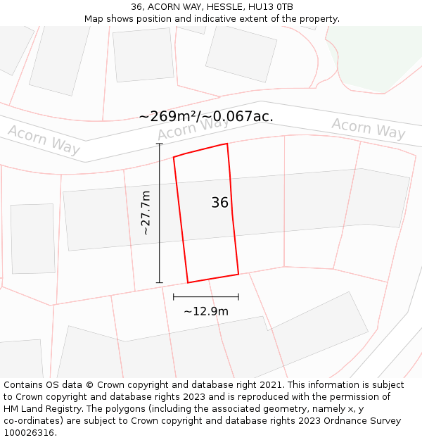 36, ACORN WAY, HESSLE, HU13 0TB: Plot and title map