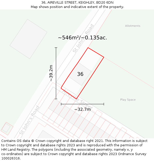 36, AIREVILLE STREET, KEIGHLEY, BD20 6DN: Plot and title map