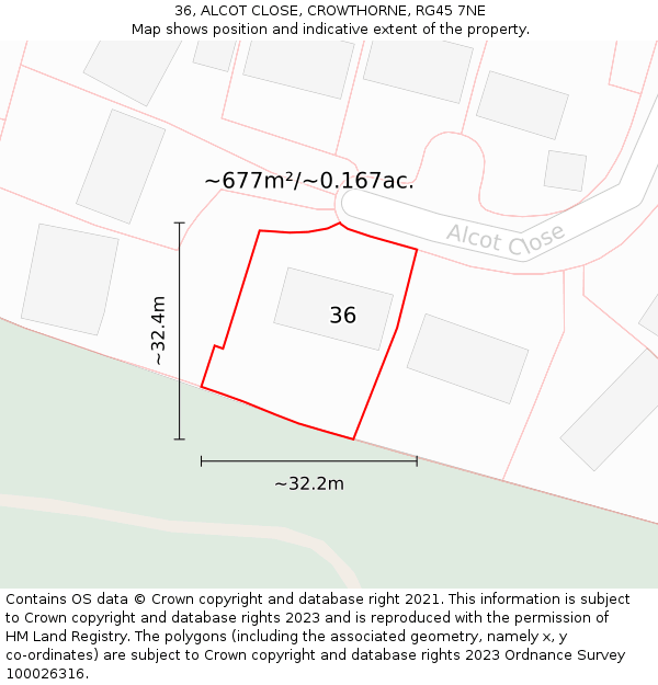 36, ALCOT CLOSE, CROWTHORNE, RG45 7NE: Plot and title map