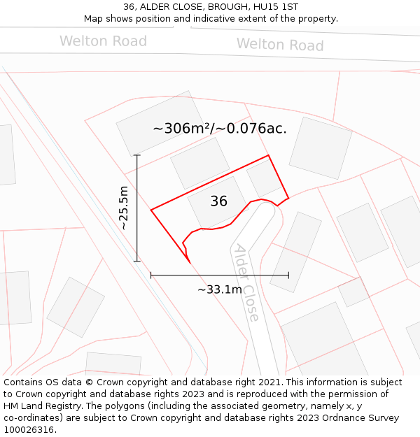 36, ALDER CLOSE, BROUGH, HU15 1ST: Plot and title map