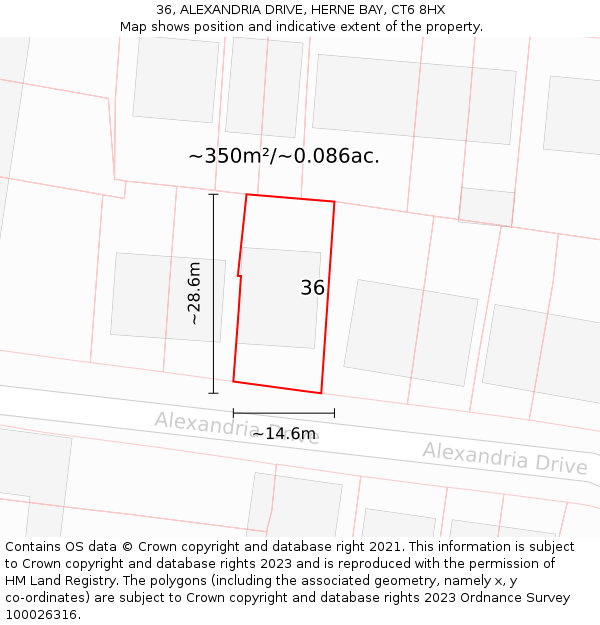 36, ALEXANDRIA DRIVE, HERNE BAY, CT6 8HX: Plot and title map
