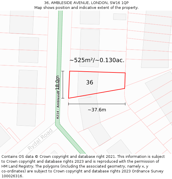 36, AMBLESIDE AVENUE, LONDON, SW16 1QP: Plot and title map