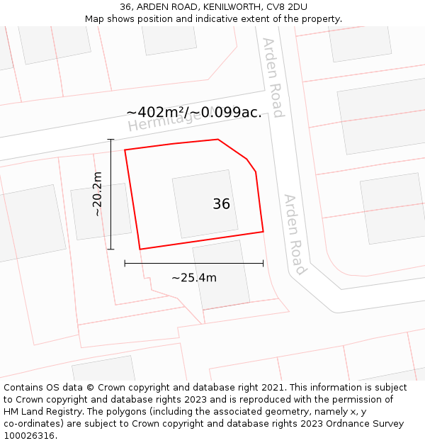 36, ARDEN ROAD, KENILWORTH, CV8 2DU: Plot and title map