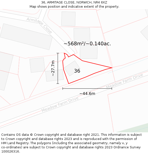 36, ARMITAGE CLOSE, NORWICH, NR4 6XZ: Plot and title map