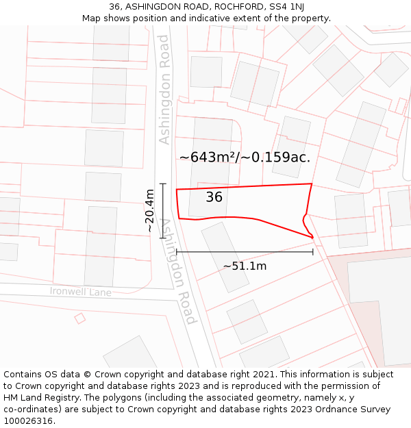 36, ASHINGDON ROAD, ROCHFORD, SS4 1NJ: Plot and title map