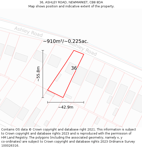 36, ASHLEY ROAD, NEWMARKET, CB8 8DA: Plot and title map