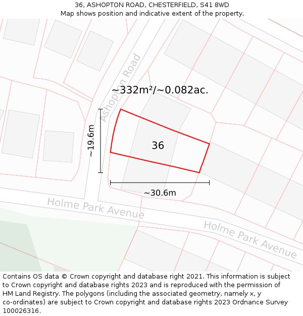 36, ASHOPTON ROAD, CHESTERFIELD, S41 8WD: Plot and title map