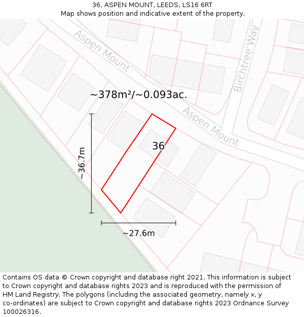 36, ASPEN MOUNT, LEEDS, LS16 6RT: Plot and title map