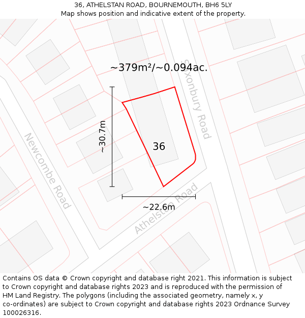 36, ATHELSTAN ROAD, BOURNEMOUTH, BH6 5LY: Plot and title map