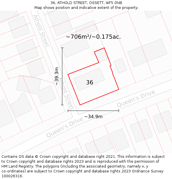 36, ATHOLD STREET, OSSETT, WF5 0NB: Plot and title map