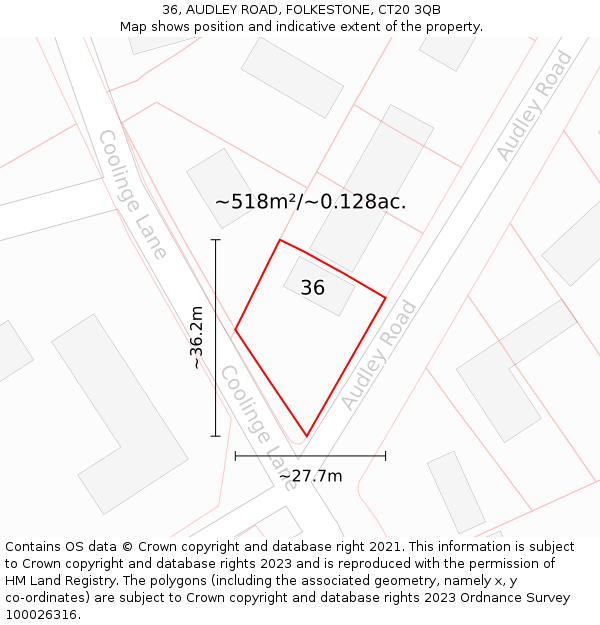 36, AUDLEY ROAD, FOLKESTONE, CT20 3QB: Plot and title map