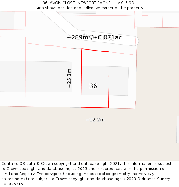 36, AVON CLOSE, NEWPORT PAGNELL, MK16 9DH: Plot and title map