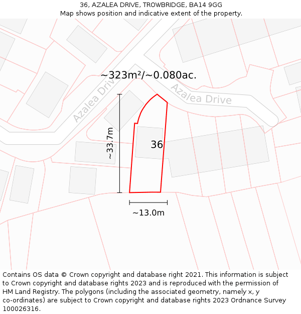 36, AZALEA DRIVE, TROWBRIDGE, BA14 9GG: Plot and title map