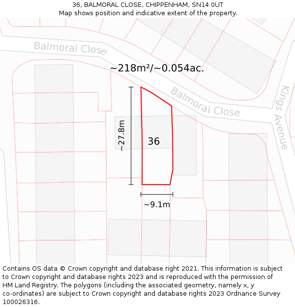 36, BALMORAL CLOSE, CHIPPENHAM, SN14 0UT: Plot and title map