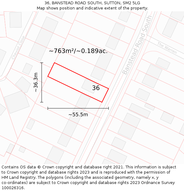 36, BANSTEAD ROAD SOUTH, SUTTON, SM2 5LG: Plot and title map