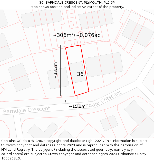 36, BARNDALE CRESCENT, PLYMOUTH, PL6 6PJ: Plot and title map