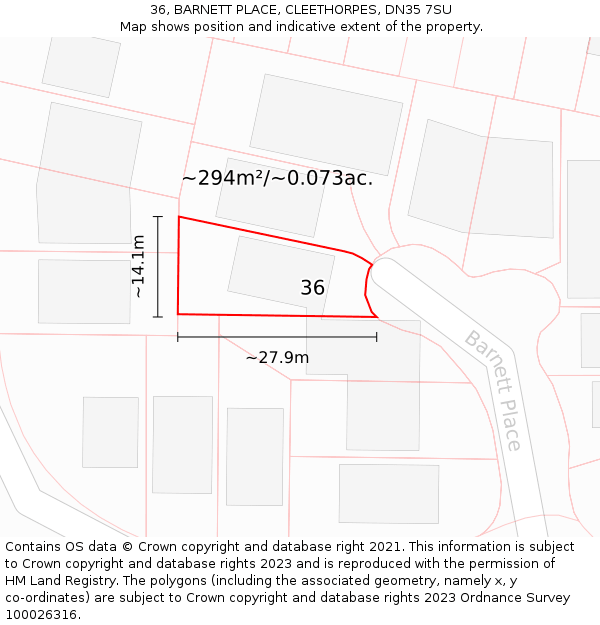 36, BARNETT PLACE, CLEETHORPES, DN35 7SU: Plot and title map