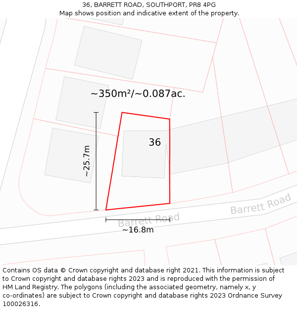 36, BARRETT ROAD, SOUTHPORT, PR8 4PG: Plot and title map