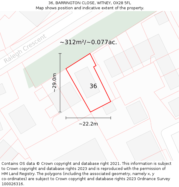 36, BARRINGTON CLOSE, WITNEY, OX28 5FL: Plot and title map