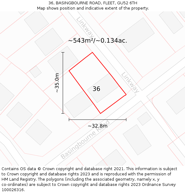 36, BASINGBOURNE ROAD, FLEET, GU52 6TH: Plot and title map