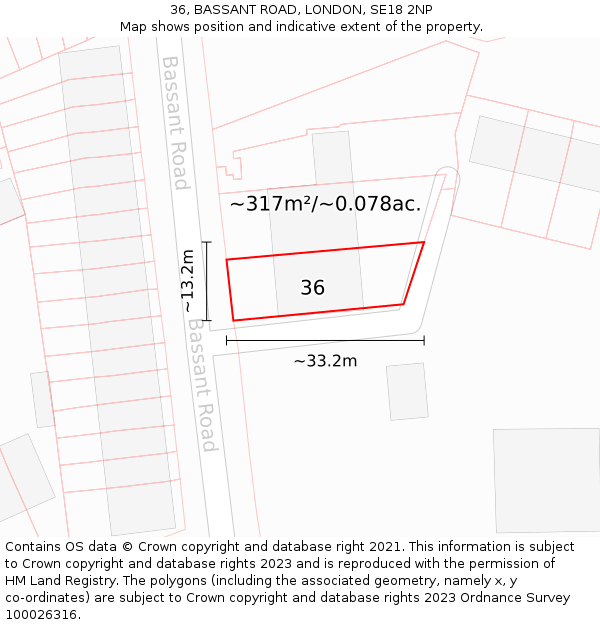 36, BASSANT ROAD, LONDON, SE18 2NP: Plot and title map