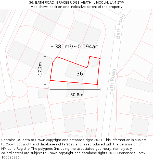 36, BATH ROAD, BRACEBRIDGE HEATH, LINCOLN, LN4 2TW: Plot and title map