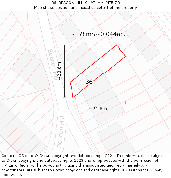 36, BEACON HILL, CHATHAM, ME5 7JR: Plot and title map