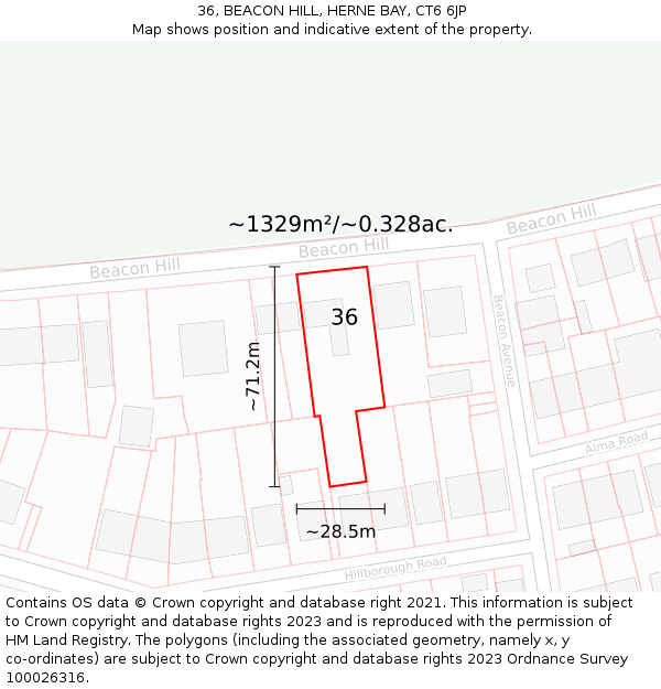 36, BEACON HILL, HERNE BAY, CT6 6JP: Plot and title map