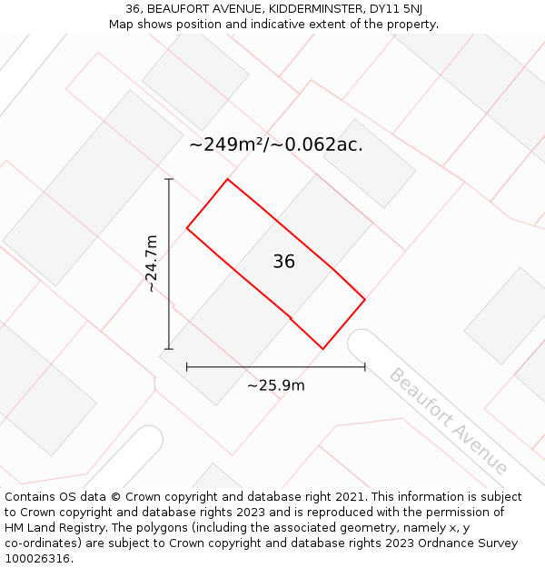 36, BEAUFORT AVENUE, KIDDERMINSTER, DY11 5NJ: Plot and title map