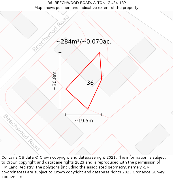 36, BEECHWOOD ROAD, ALTON, GU34 1RP: Plot and title map