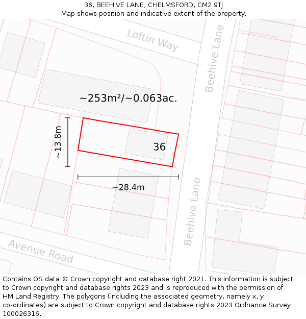 36, BEEHIVE LANE, CHELMSFORD, CM2 9TJ: Plot and title map