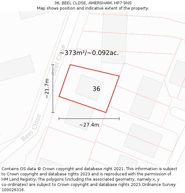 36, BEEL CLOSE, AMERSHAM, HP7 9NS: Plot and title map